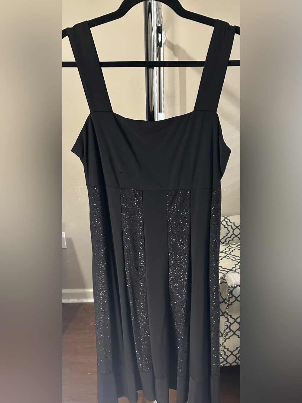 R&M Richards Black Evening Dress with Sparkle Panels